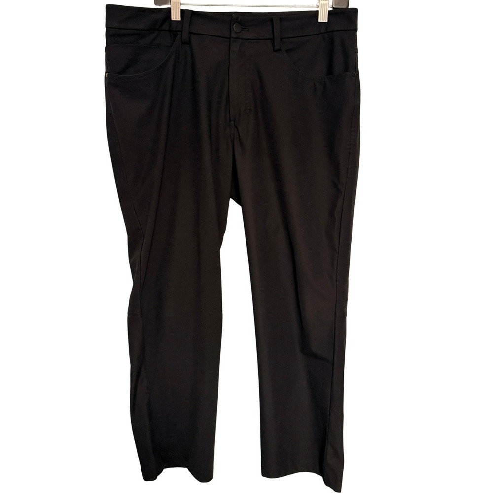Lululemon ABC 5Pocket Warpstreme Black Technical Pants Men 34 Tapered Flat Front